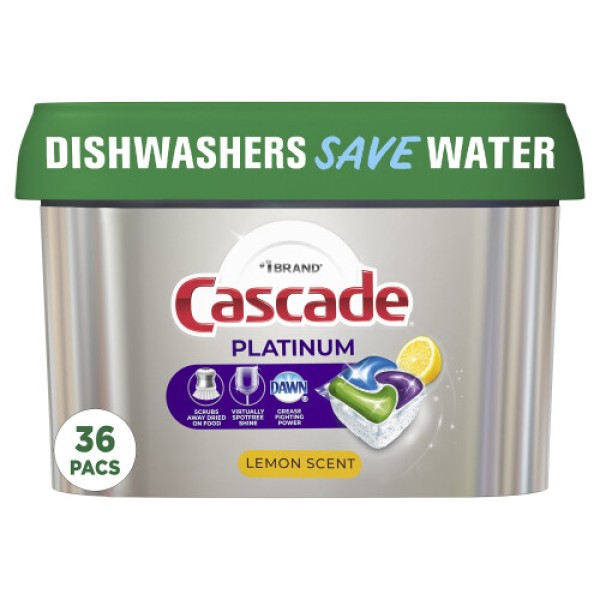 Cascade Platinum ActionPacs Dishwasher Detergent Pods Lemon 36 Count